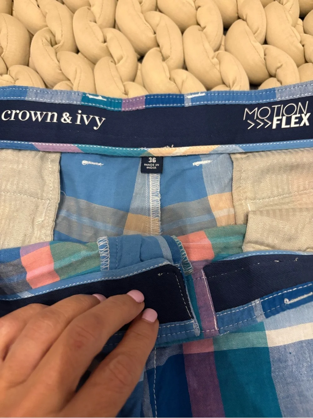 crown & ivy Blue Plaid Men's Shorts with Teal and Pink Accents